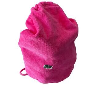 Lacoste Bright Pink Terrycloth Round Barrel Beach Backpack - Drawstring Closure